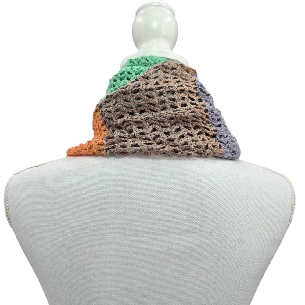 Y2K Vintage Multicolor Chunky Knit‎ Cottage Granny Swan Cozy Wrap Shawl Scarf OS - Picture 4 of 5